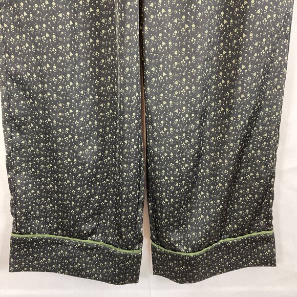 Bed to Brunch Pajama Set XS Black Green Print Tie Elastic Waist  Long Sleeve - Picture 14 of 16